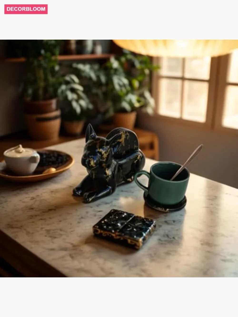 Dog Marble Coaster Set of 4 with Holder, Resin Coasters for Table Bar